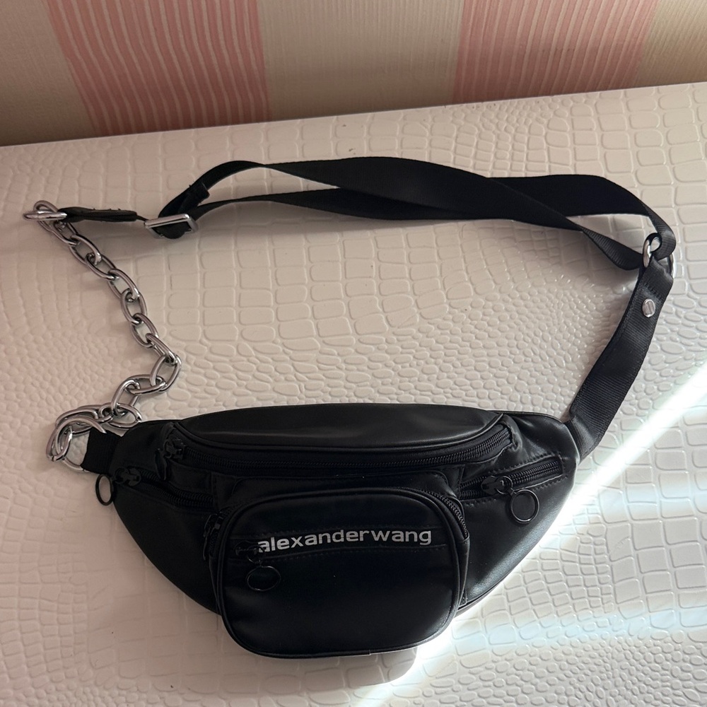 Alexander Wang Black Logo Belt Bag with Chain Detail